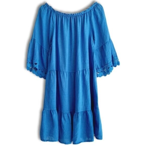 TERZO MILLENNIO | Italy 100% Linen Midi Knee Length Dress Relaxed Fit Blue Sz M - Picture 1 of 13
